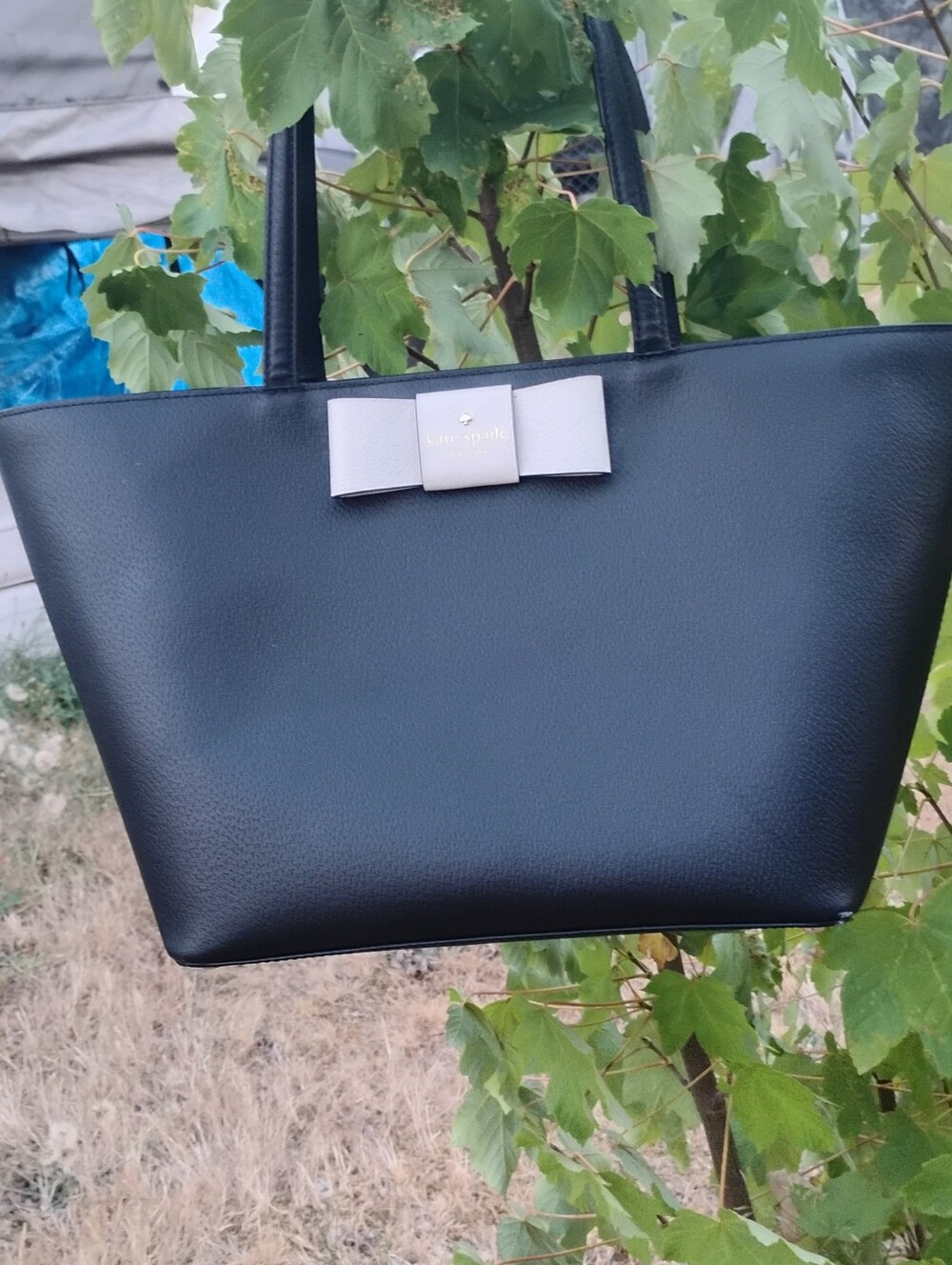 kate spade Black Tote with Cream Bow Accent